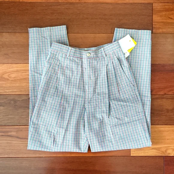 NWT Vintage Liz Claiborne Sport Red/green/blue plaid on tan trousers. Size 2P. - Picture 2 of 5
